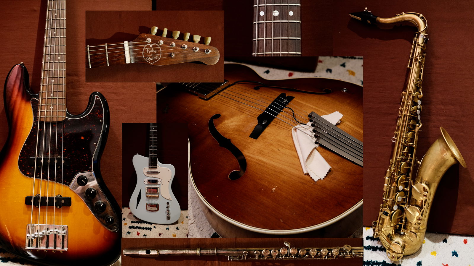 The instruments Quinn has sampled for Acoustic Oddities, like bass, guitar, saxophone and more.
