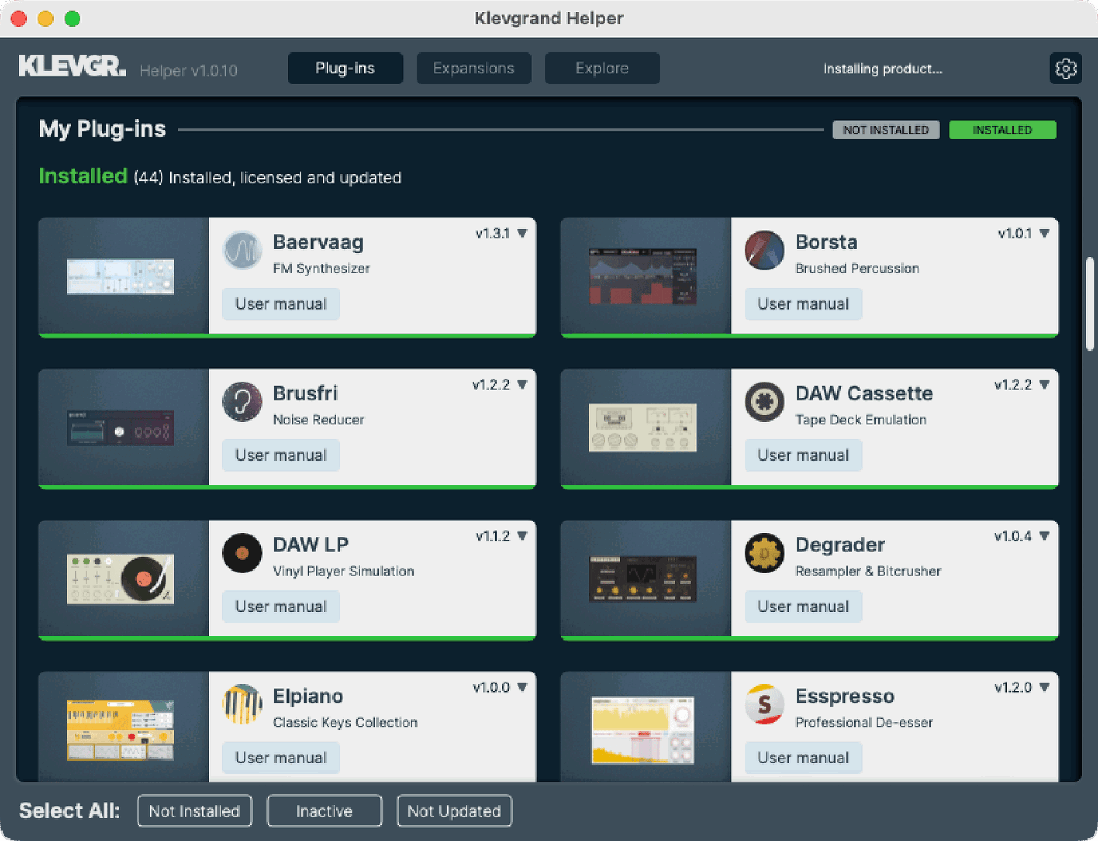 UI of Klevgrand Helper